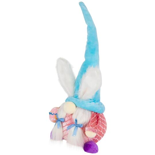 18.25" Blue & Pink Girl Gnome with Bunny Ears Easter Figure